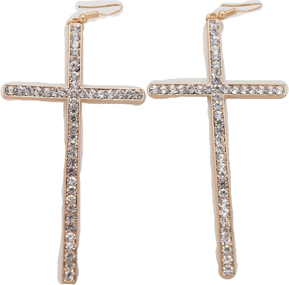 Women Fashion Jewelry Hook Earrings Set Gold Metal Large Cross Dangle Weekend Look | Amazon (US)