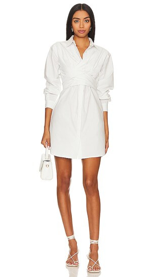 Dixie Wrap Shirt Dress in White Stripe | Revolve Clothing (Global)