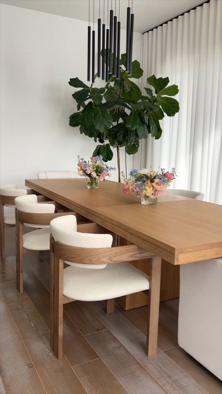 Extension dining table we have in our dining room we absolutely love. We couldn’t be happier with this white oak rectangle table and curved back dining chairs. Linking a few other extendable dining tables, too. We love how it gives us more options when we are hosting! 

#LTKHome