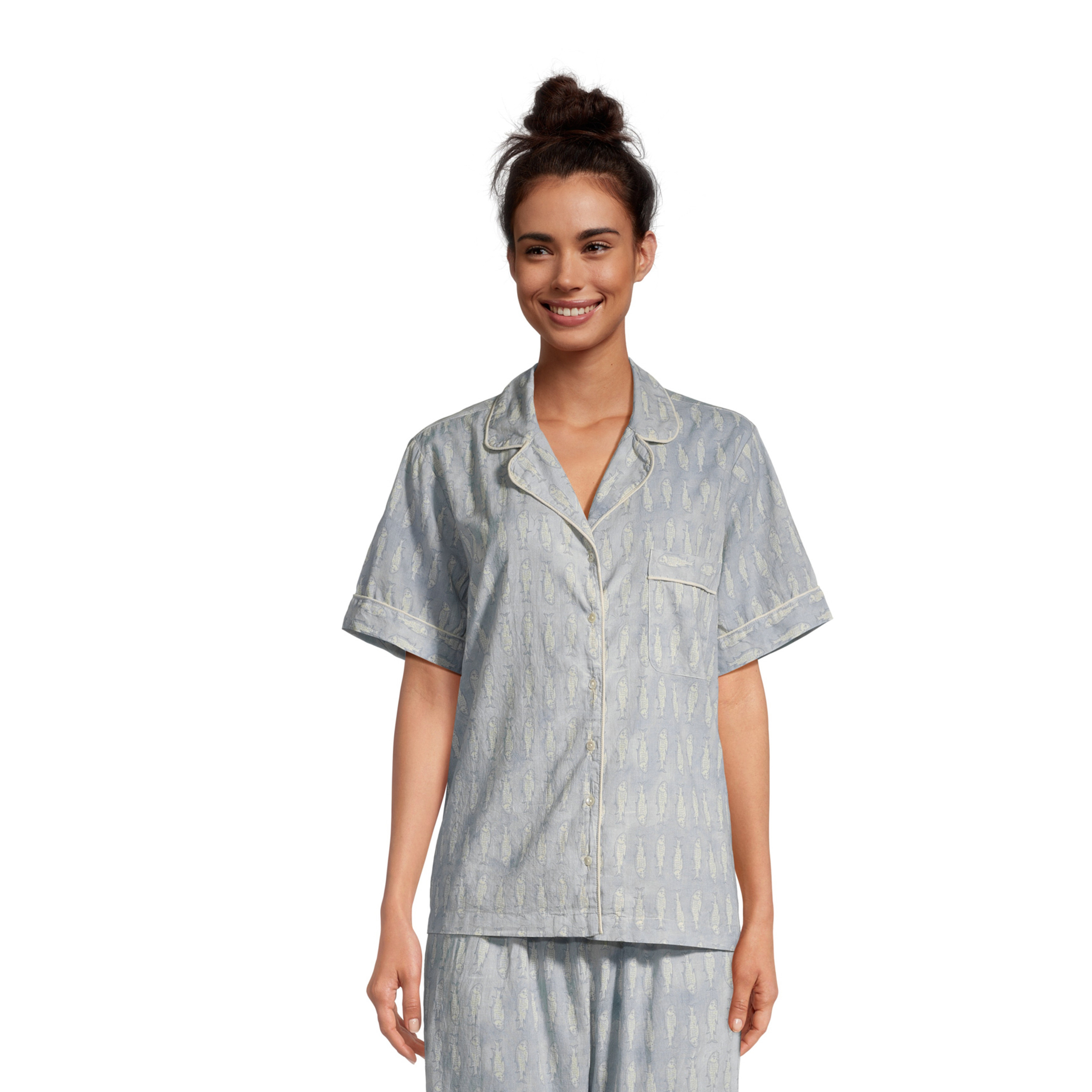 Blue Watercolor Illustrated Sardine Pajama Top | World Market