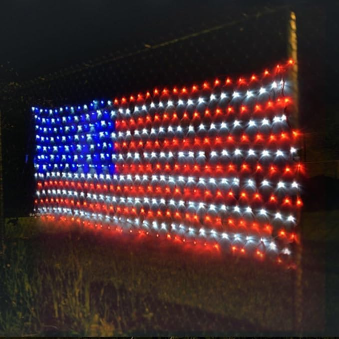 YULIANG LED American Flag Lights,6.5ft*3.2ft Waterproof Led Flag Net Light Outdoor for 4th of Jul... | Amazon (US)
