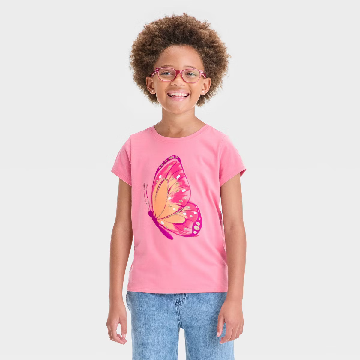 Girls' Short Sleeve Butterfly Graphic T-Shirt - Cat & Jack™ Medium Pink | Target