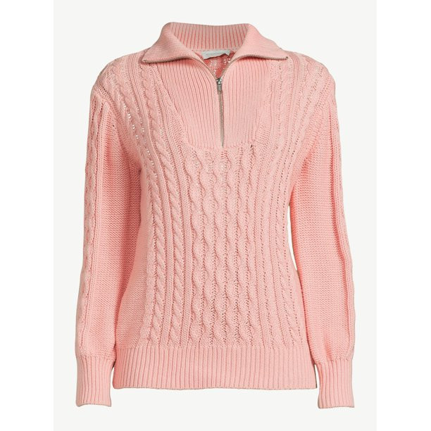 Free Assembly Women's Half Zip Cable Knit Sweater, Midweight - Walmart.com | Walmart (US)
