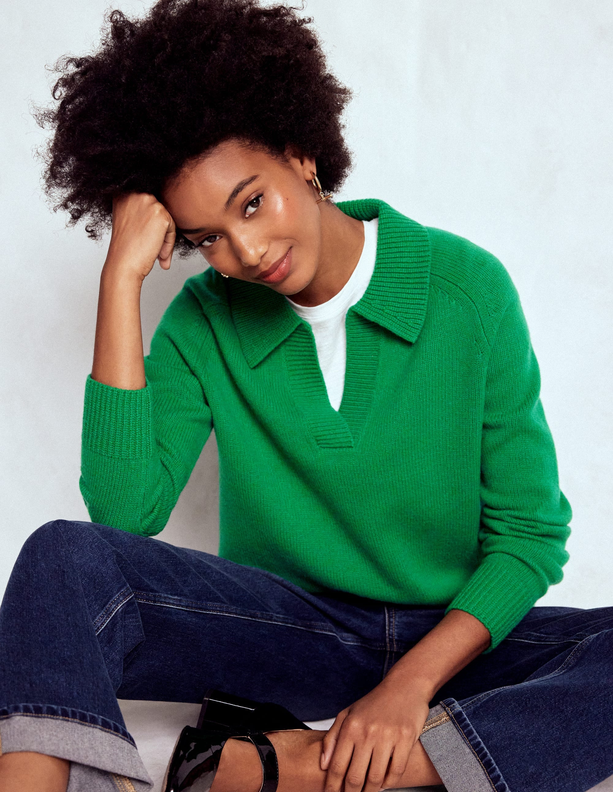 Marion Merino Henley Sweater-Rich Emerald | Boden (US)