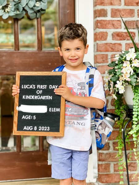 Back to school time! Letter sign with blue camo boy backpack and first day of school outfit 

#LTKkids #LTKBacktoSchool #LTKfamily