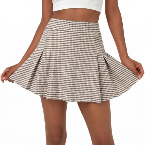 Womens Plaid Pleated Mini Skirt with Shorts High Waisted Skort | Classic plaid pleats, elastic hi... | Amazon (US)