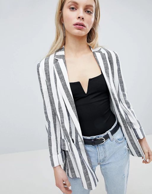 Bershka Stripe Linen Blazer | ASOS US