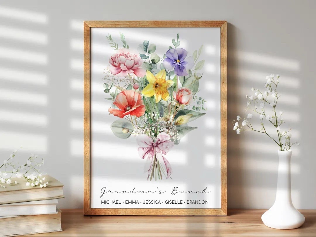 Celebrate her story with a custom flower name sign that showcases each child or grandchild through their birth month blooms. This beautifully crafted piece comes in multiple sizes and frame finishes, allowing you to create a meaningful display that suits any space. With up to eight personalized names, a customizable title, and elegant floral artwork, it’s the perfect way to honor the women who hold the family together. #EtsyFinds #LTKGiftGuide #BirthFlowerGift #MothersDayGift #GrandmaGift #PersonalizedHomeDecor #CustomFamilySign

#LTKmomlife #LTKGiftGuide #LTKHome