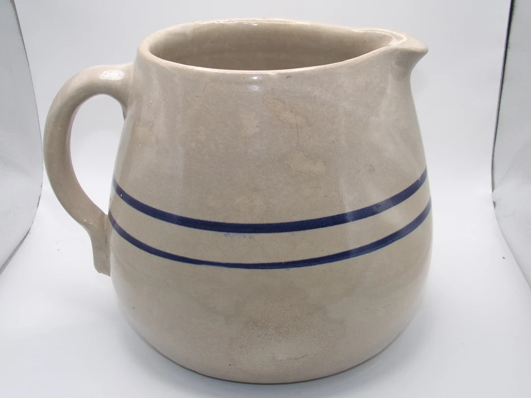 Vintage Large Stoneware Pitcher Blue Stripes - Etsy | Etsy (US)