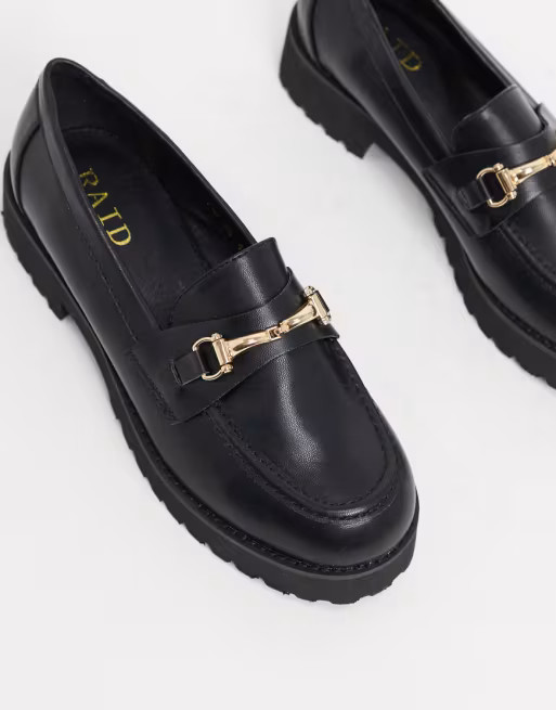 RAID Empire chunky loafers in black with gold snaffle | ASOS (Global)