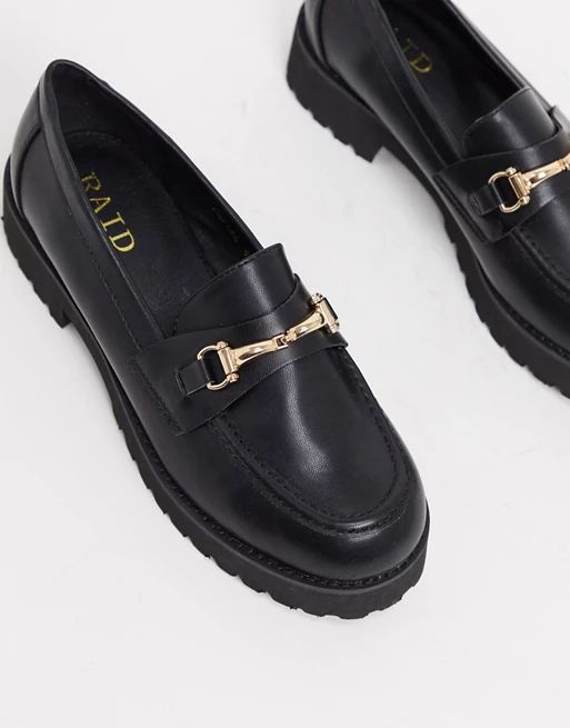 RAID Empire chunky loafers in black with gold snaffle | ASOS (Global)