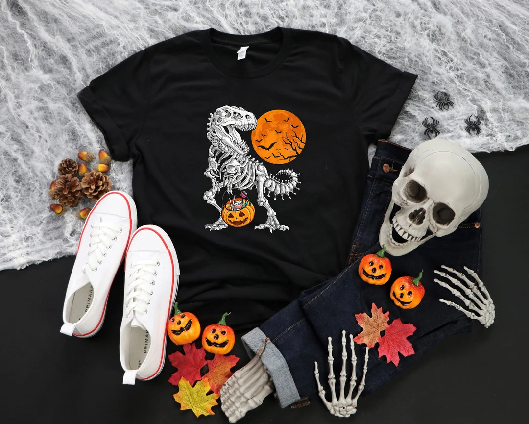 Halloween Shirts, for Boys Kids Dinosaur Skeleton T Rex Scary T-shirt, Spooky Saurus Rex Shirt, C... | Etsy (US)