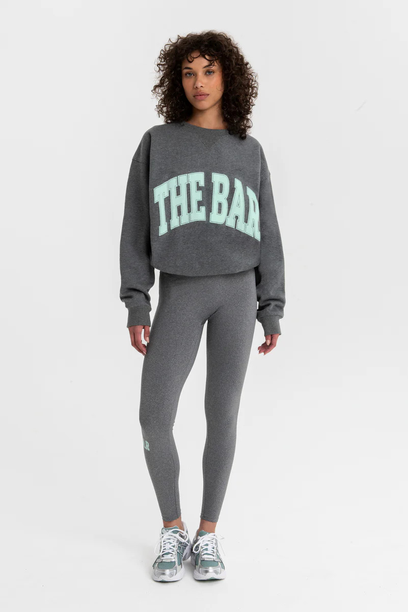 VARSITY TUCKED SWEATSHIRT (CLASSIC LOGO) DARK HEATHER GREY/MINT | The Bar