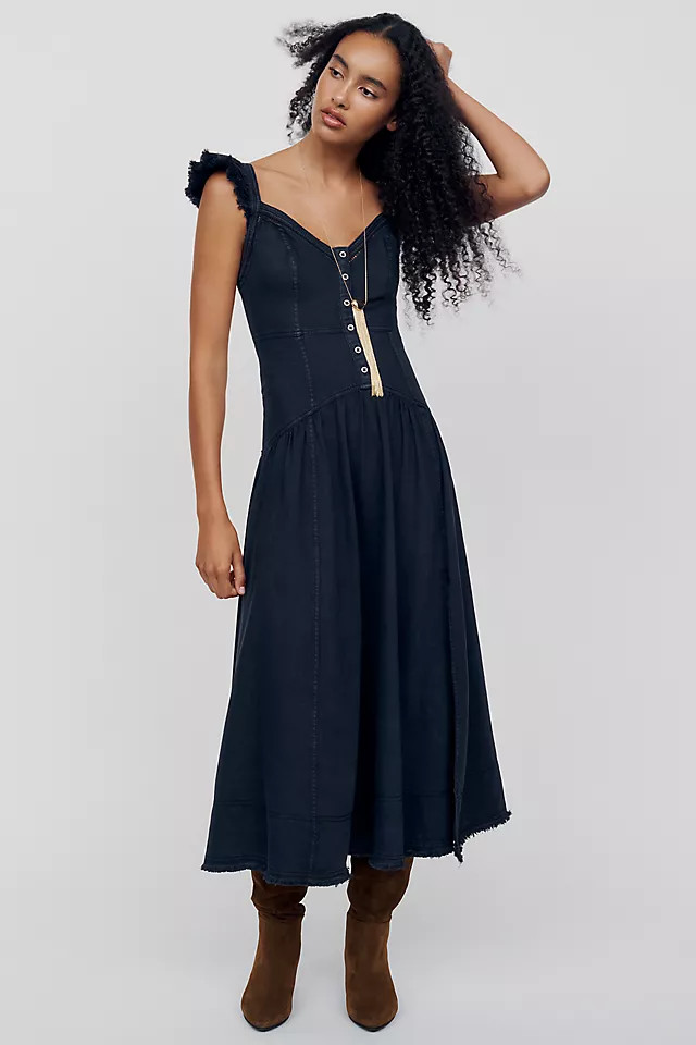 100% Cotton Ruffled Denim Midi Dress | Anthropologie (US)