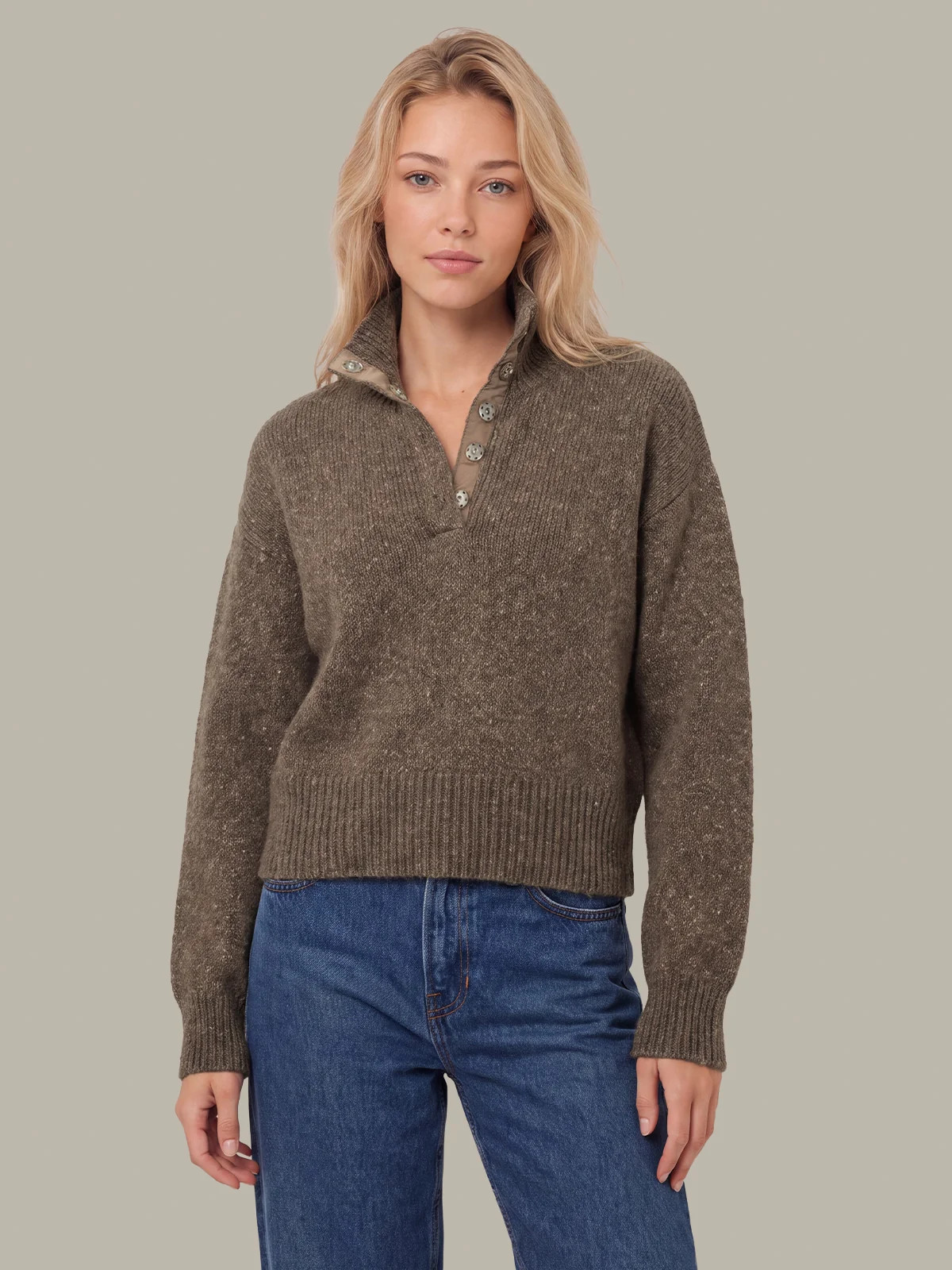 Boxy Snap Front Henley | 525 America