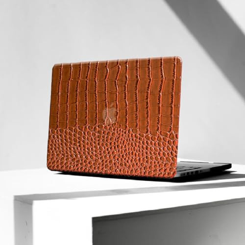 KEROM Crocodile Case for MacBook Air 13 inch M1 2021 2020 2019 2018 A2337 A2179 A1932, Crocodile MacBook Air M1 Case, Textured Aligator Skin Snakeskin PU Leather Hard Shell & Keyboard Cover, Brown | Amazon (US)
