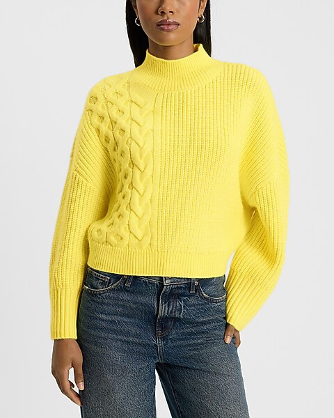 Relaxed Mock Neck Cable Knit Sweater | Express