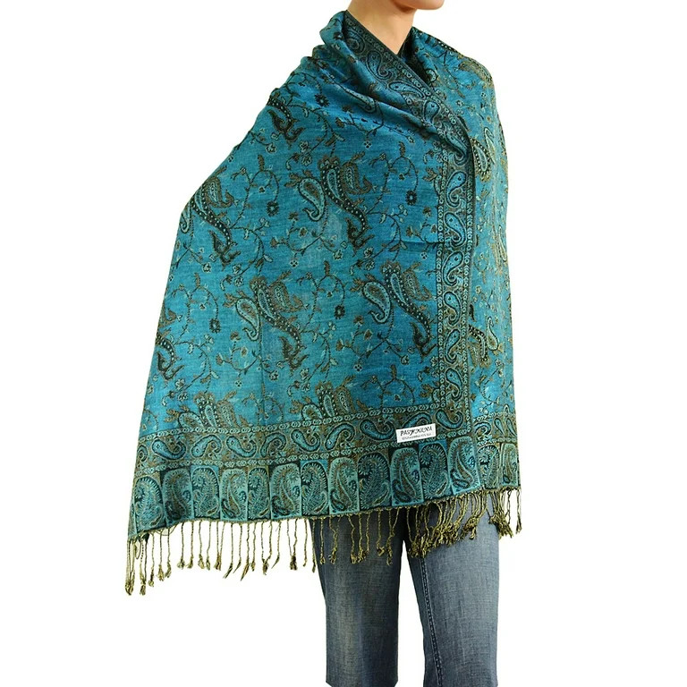 Falari Women's Reversible Paisley Woven Pashmina Shawl Wrap Scarf 80" x 27" Turquoise | Walmart (US)