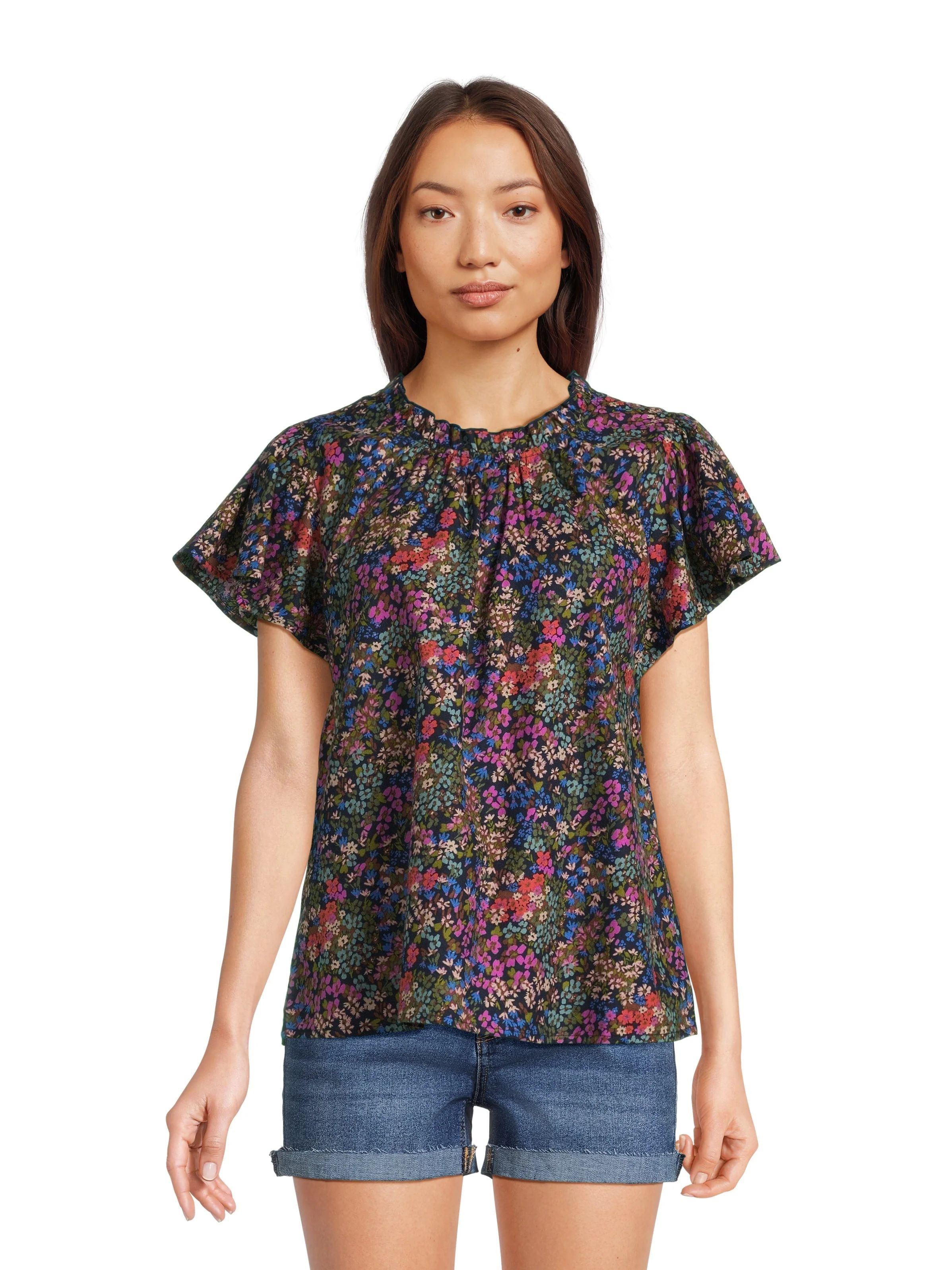 Time and Tru Women's Puff Sleeve Popover Blouse, XS-XXXL - Walmart.com | Walmart (US)