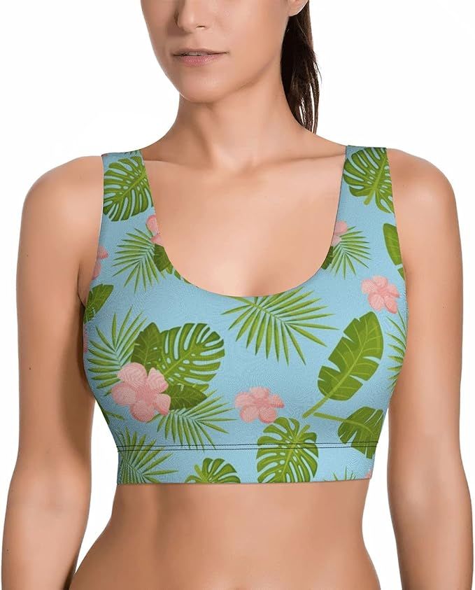 Cheerful Pattern Off Tropical Green Leaves Off Palm Trees and Womens Comfort Fit U-Shaped Back Yo... | Amazon (US)