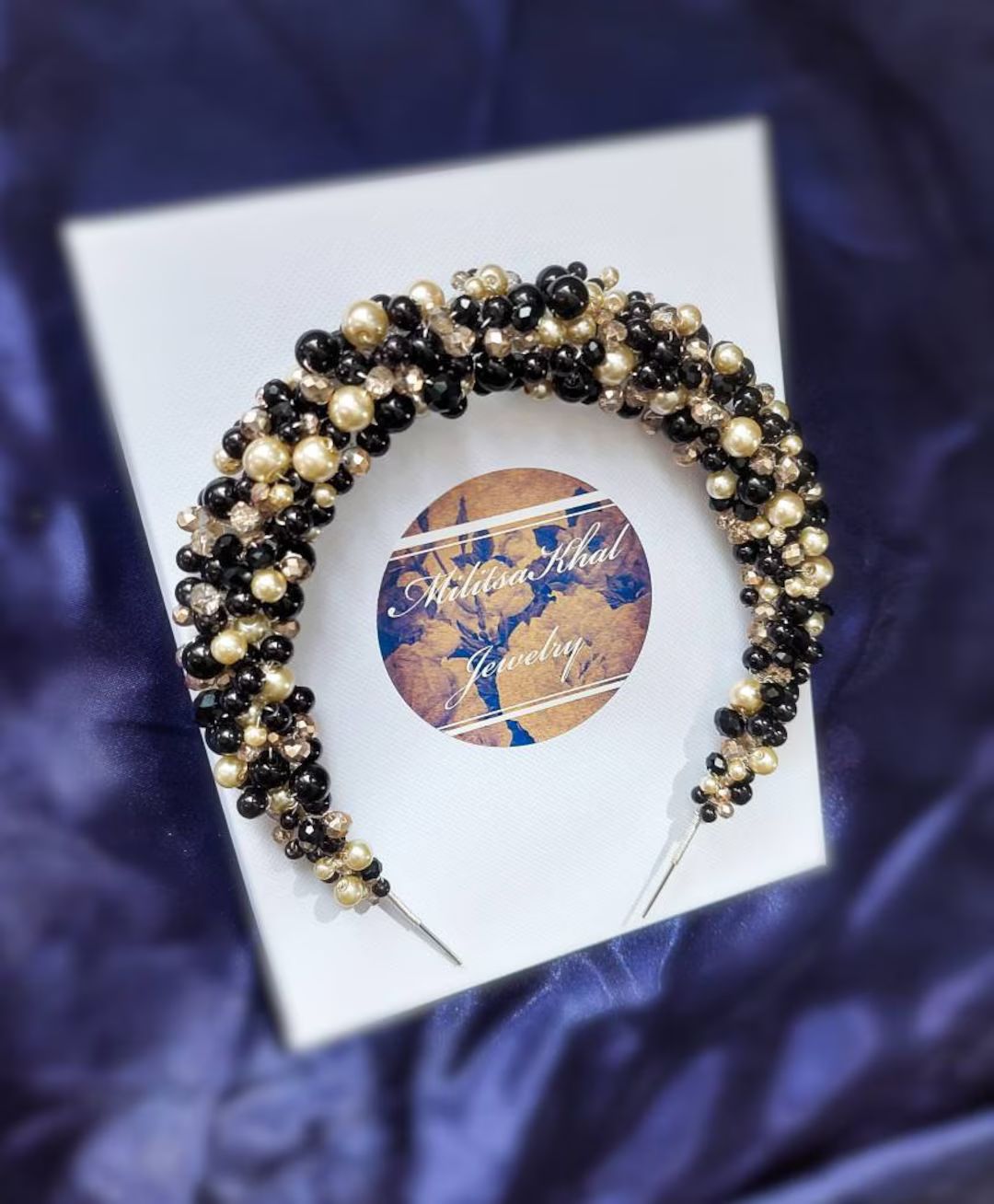 Black & Gold Pearl Headband / Bridesmaid Wedding Hair Jewellery / Hairpiece / Headpiece / Wedding... | Etsy (US)