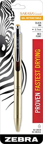 Zebra Pen Sarasa Grand, Retractable Gel Ink Pen, Gold Barrel, Medium Point, 0.7mm, Black Ink, (45... | Amazon (US)