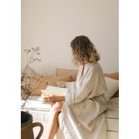 Beige Stripe Linen Bathrobe, Handmade Kimono Robe, Oversized Robe For Women | Etsy (US)