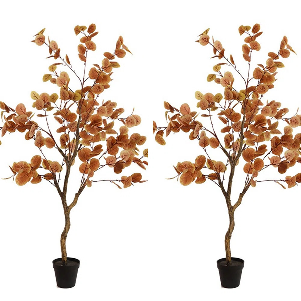 Artificial Fall Eucalyptus Tree Thanksgiving Decor, Artificial Faux Autumn Ficus Tree Decor For Porch Fireplace Front Indoor Party Decoration, 1pcs 47 | Wayfair North America
