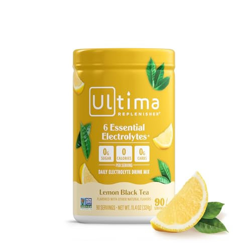Ultima Replenisher Daily Electrolyte Powder - Lemon Black Tea, 90 Servings - Zero Sugar Hydration Powder with 6 Electrolytes and Minerals - Sugar Free, Plant Based & Keto Friendly Drink Mix | Amazon (US)