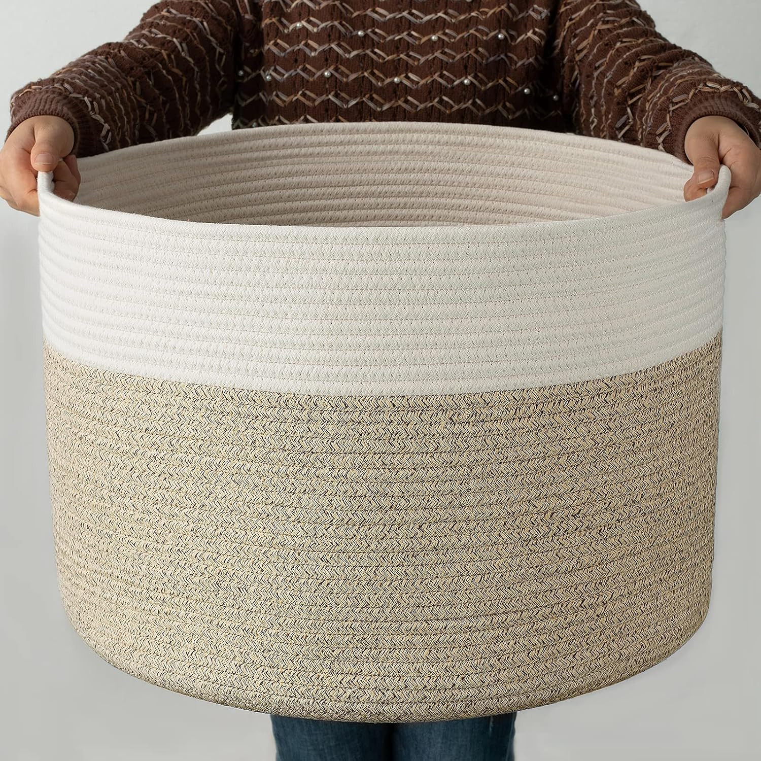 OSYLAND XXLarge Woven Storage Basket 19.7X 19.7X 13 inches Cotton Rope Organizer Baby Laundry Bas... | Amazon (US)