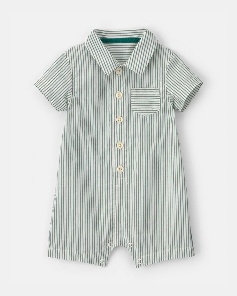 Carter's baby boy stripe short-sleeve romper 12M Green/White | Carter's Inc