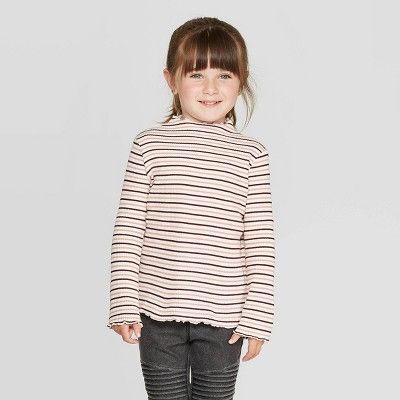 Toddler Girls' Long Sleeve Striped Mock Neck T-Shirt - art class™ Cream | Target