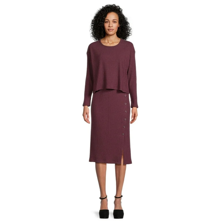 Time and Tru Women's Rib Knit Top and Skirt Set, 2-Piece , Sizes XS-XXL | Walmart (US)