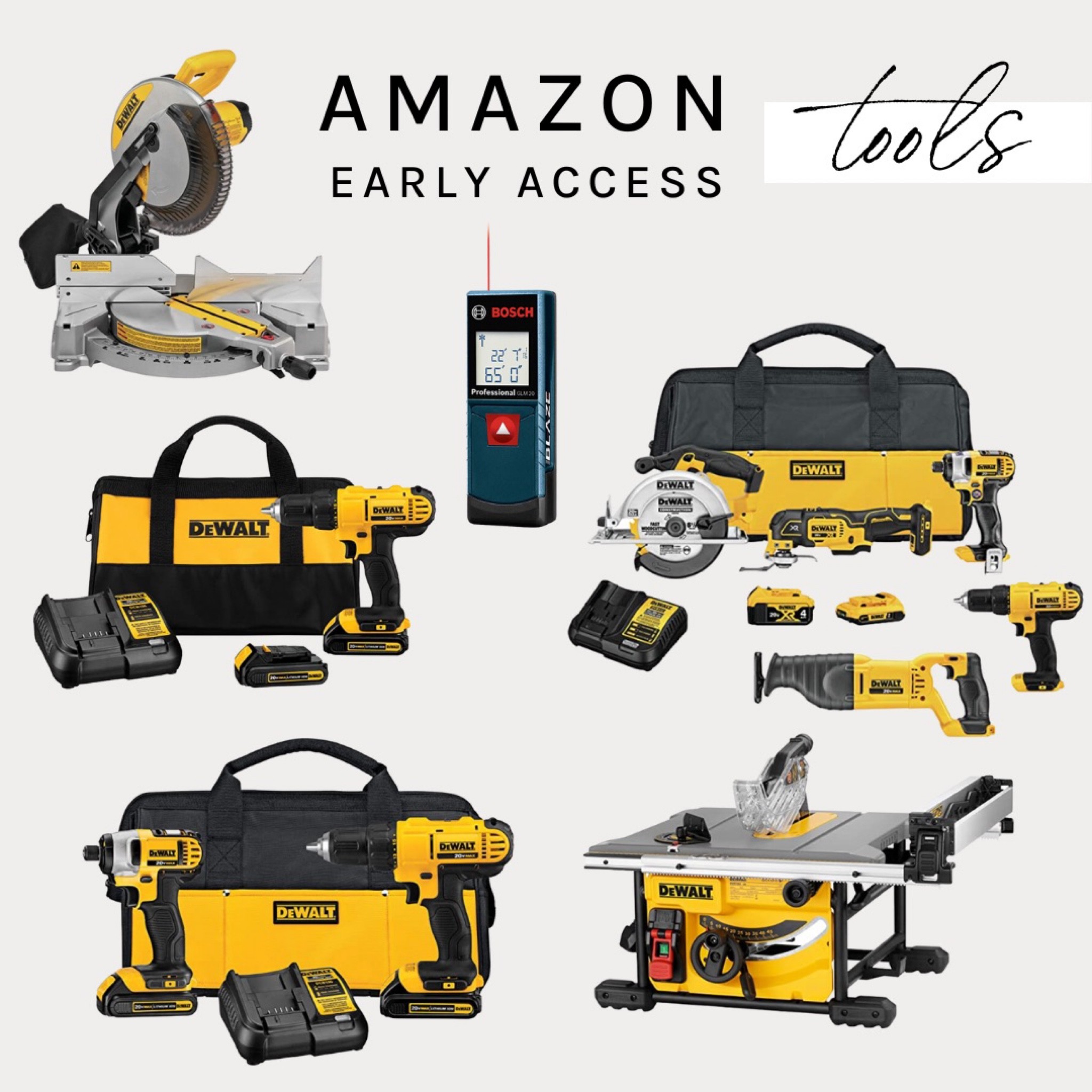 Amazon early access tools!
Dewalt, Bosch, laser measure, Miter saw, table saw, cordless drill, impact driver

#LTKhome #LTKitbag #LTKsalealert