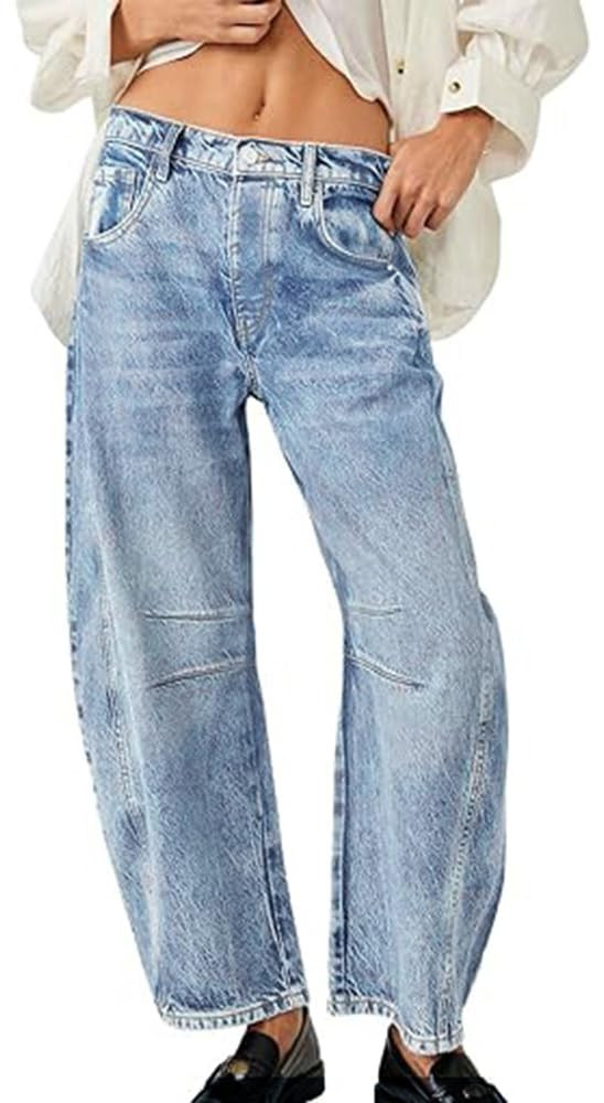 HUNGSON Women's Barrel Jeans Wide Leg Mid Rise Loose Y2k Baggy Boyfriend Jeans Denim Ankle Pants | Amazon (US)