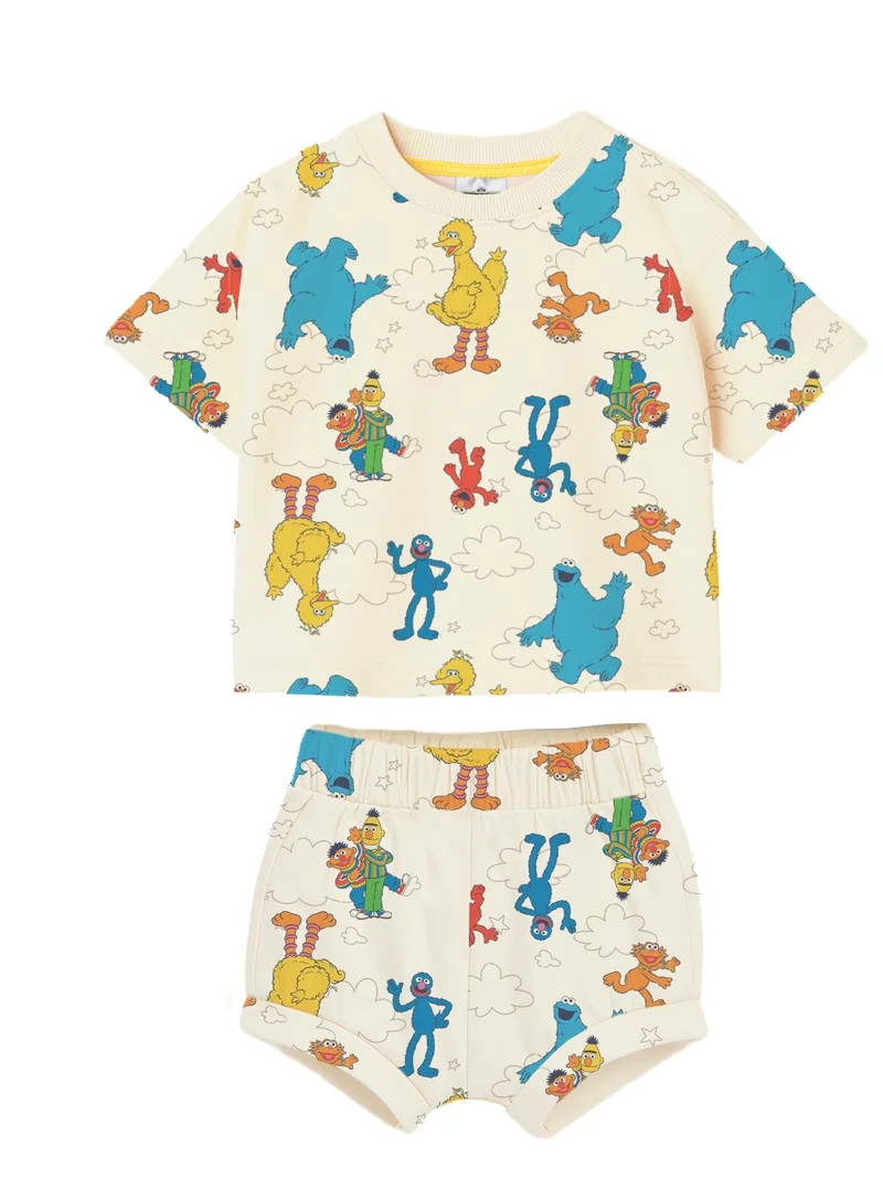Sesame Street Baby Boy 2 Piece French Terry Short Set, Sizes 0-24 Months | Walmart (US)