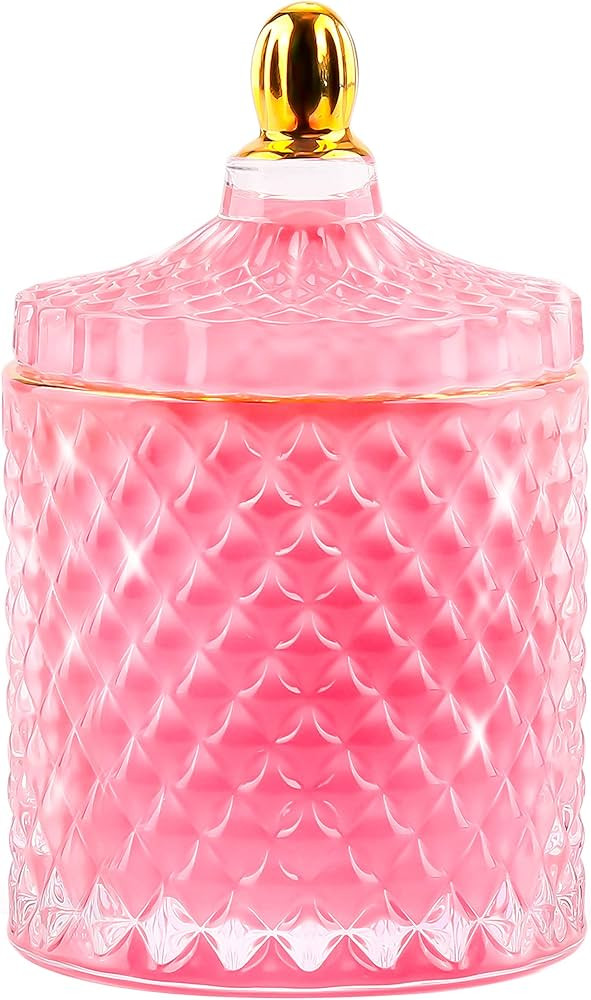 ALAMHI Pink Candy Jar, Glass Candy Dish with Lid, Crystal Apothocary Jars with Lids Glass Jewelry... | Amazon (US)