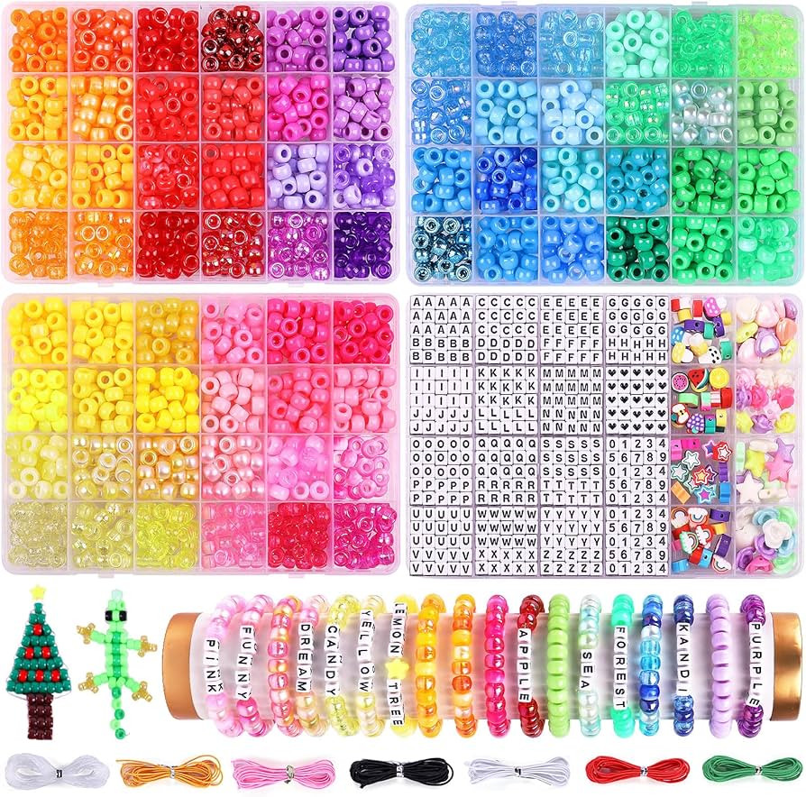 Pubiseed 3000pcs 72 Colors Pony Beads for Bracelet Making Kit, 2000pcs Kandi Bead and 700pcs A-Z ... | Amazon (US)