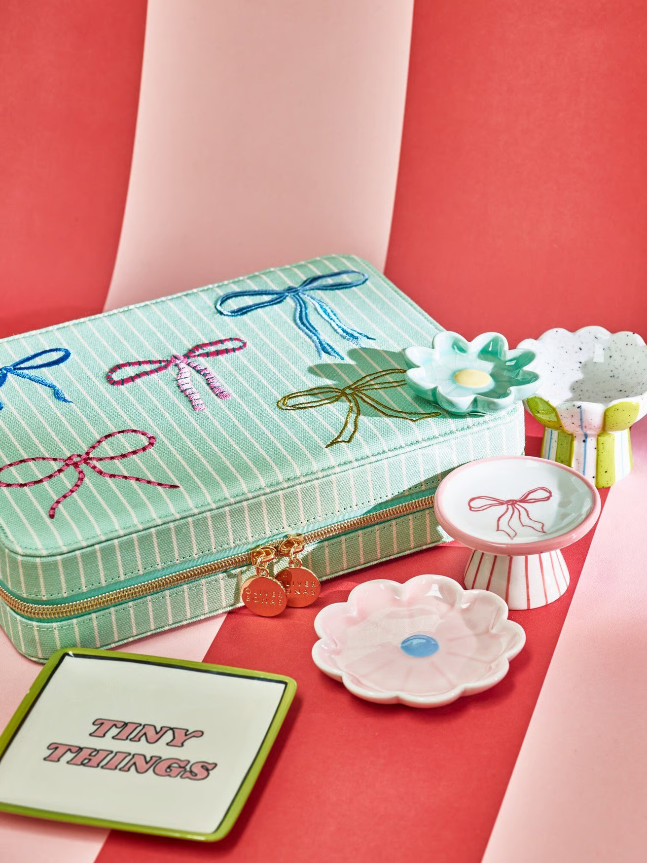 Blue Striped Bow Large Fabric Jewellery Box | Oliver Bonas | Oliver Bonas (Global)