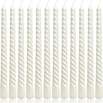 10 Inch Metallic White Spiral Taper Candles Set for Holiday Decor, 12 Pack Unscented Twisted Cand... | Amazon (US)