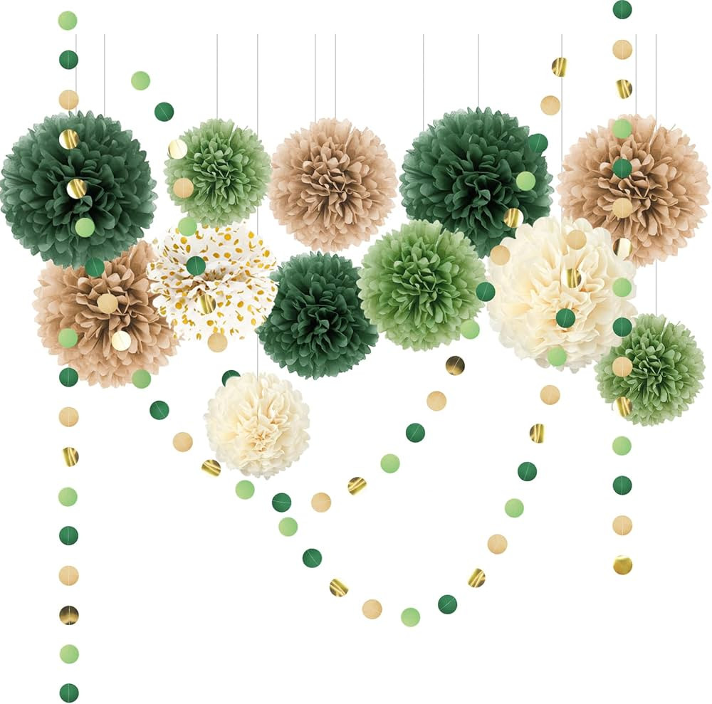 AOBKIAT Wedding Party Decorations Set,15PCS Green Tissue Paper Pom Poms,Dots Paper Garland String... | Amazon (US)