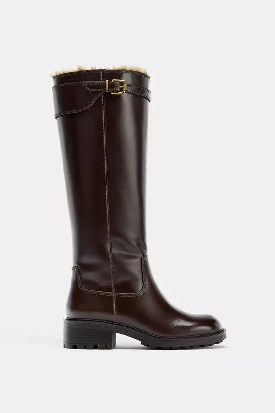 BUCKLED WATER REPELLENT LEATHER BOOTS | Zara US