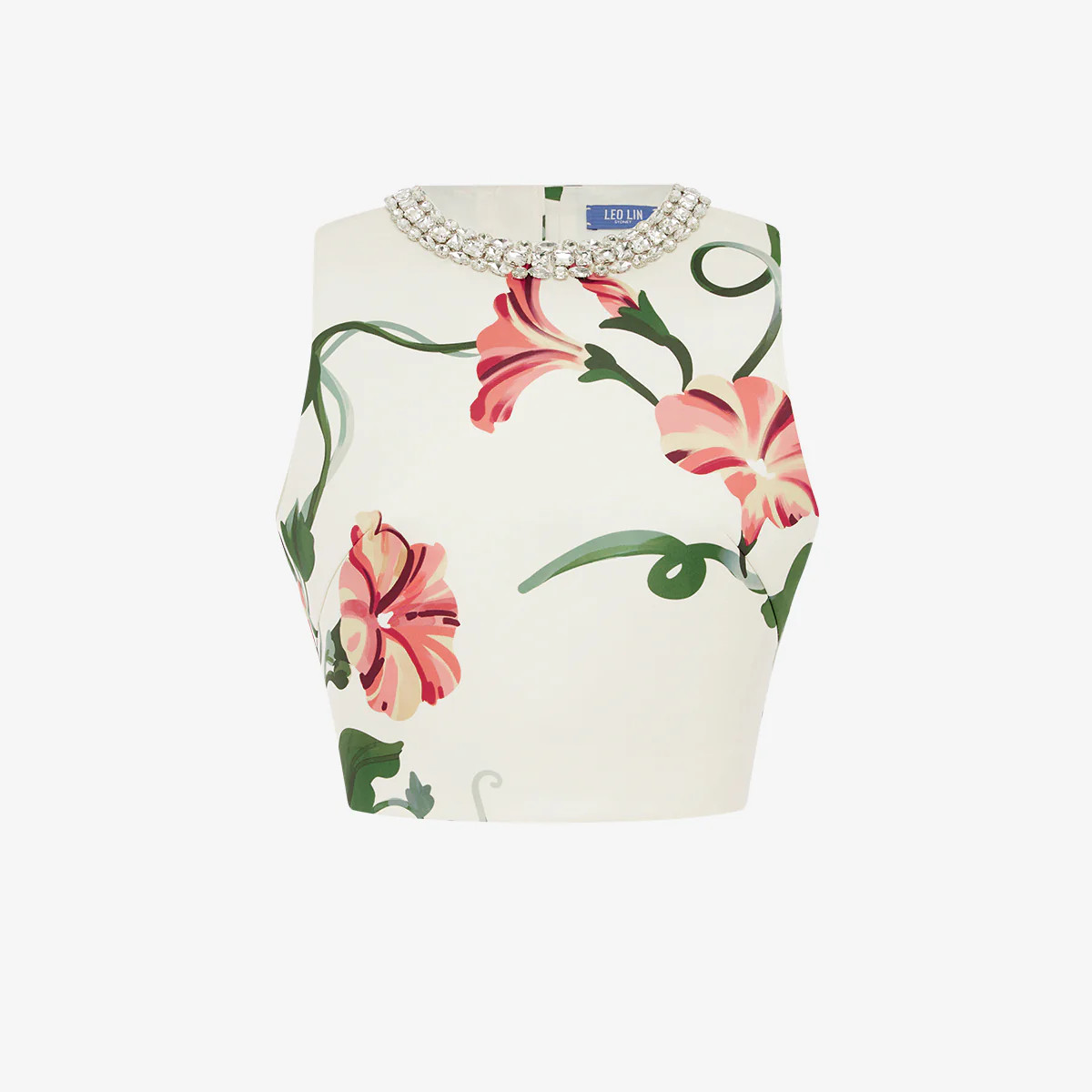 Iris Embellished Top - Vine Print in Snow | LEO LIN US