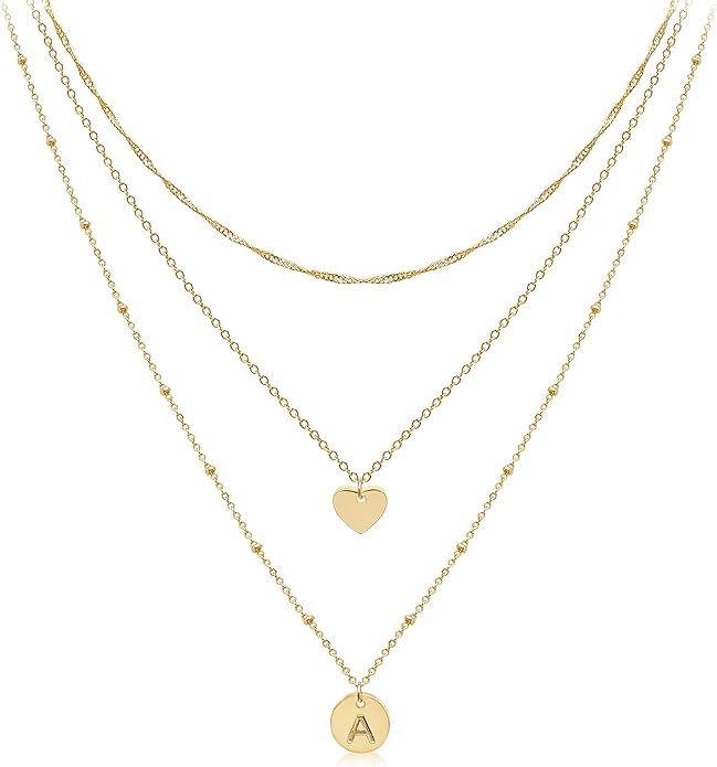 Aisansty Dainty Layered Initial Choker Necklaces Handmade 14K Gold Plated Tiny Heart Personalized... | Amazon (US)