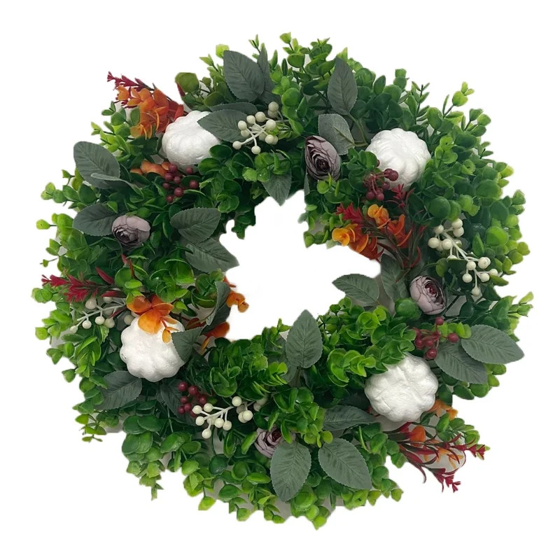 HGYCPP Green Eucalyptus Wreath Fall Wreaths for Front Door Autumn Pumpkin Decorations for Hallowe... | Walmart (US)