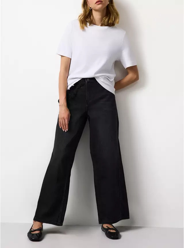 Washed Black Baggy Wide Leg Jeans 20R | Tu Clothing