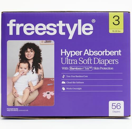 Freestyle BambooTek Diapers – (Size 3) Hyper Absorbent & Non-Toxic – Disposable Diapers for Sensitive Skin – Ultra Soft Diaper's (16-28 lbs) – 56 Count | Amazon (US)