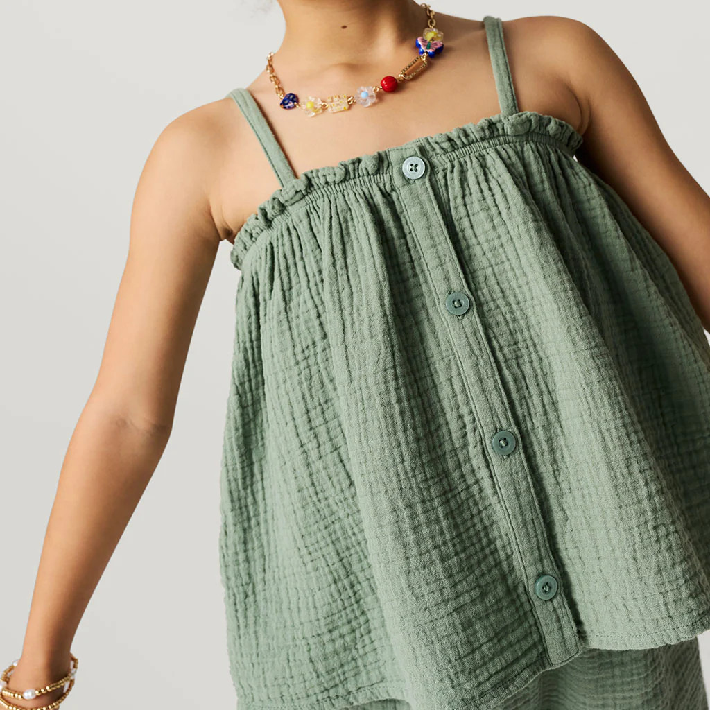 Solids Green Sleeveless Soft Jade Cotton Crinkle Cami | Posh Peanut\u00ae | Posh Peanut