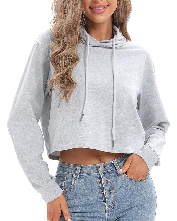 milanpavilion Women's Drawstring Cropped Hoodie Casual Plain Fashion Hoodies Workout Crop Tops Sw... | Amazon (US)