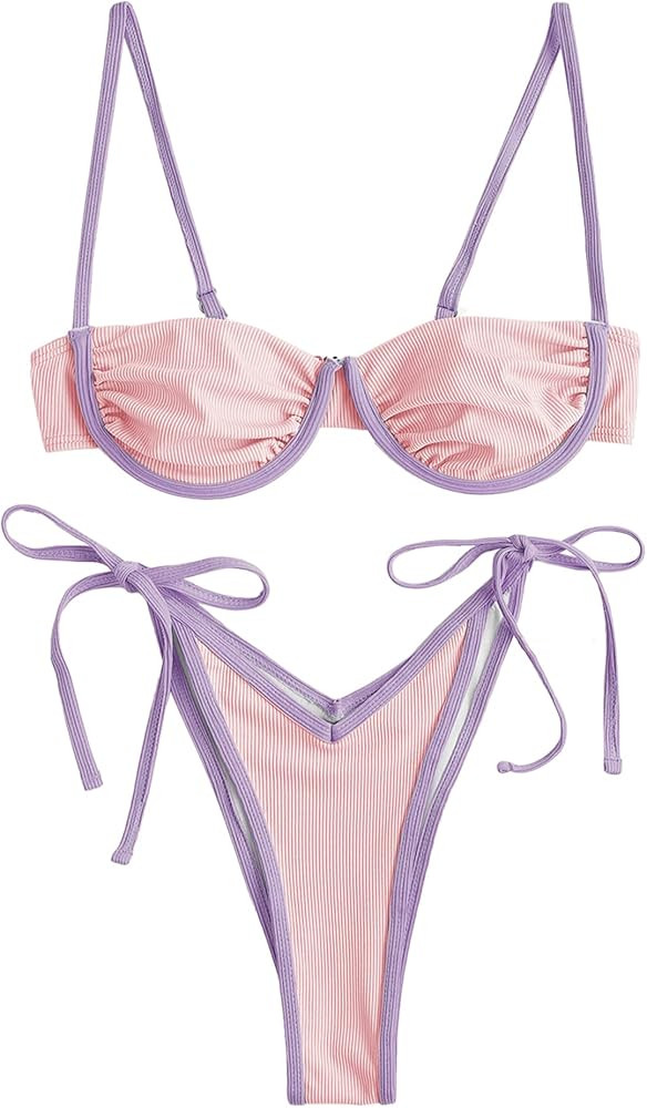 ZAFUL Women's Underwire Bikini Floral High Cut Bikini Set V-Wired Two Piece Swimsuit Bathing Suit | Amazon (US)